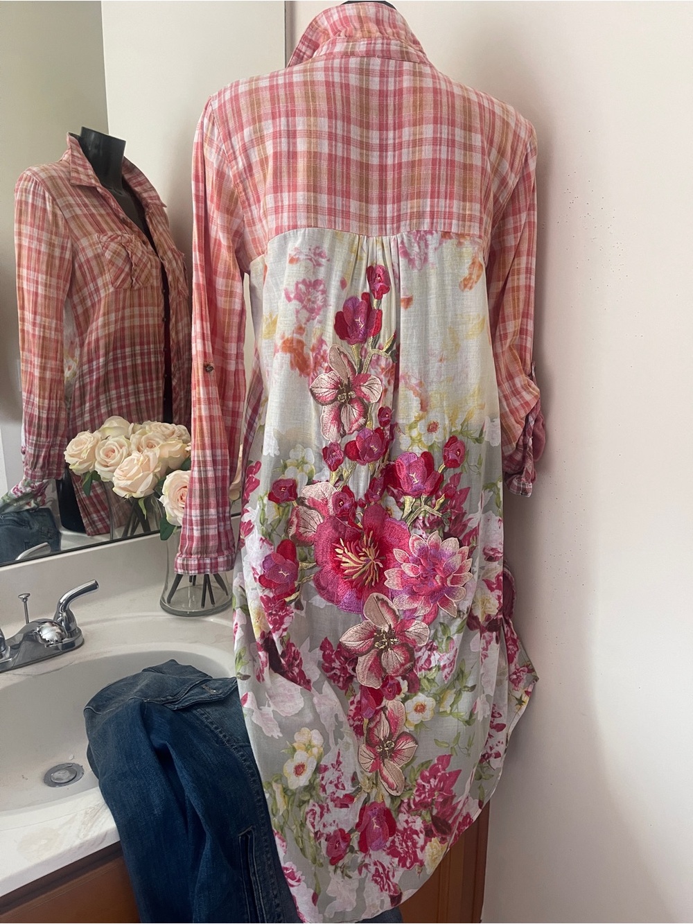 ARATTA Silent Journey women’s Tunic Dress MEDIUM cotton plaid sz M/8